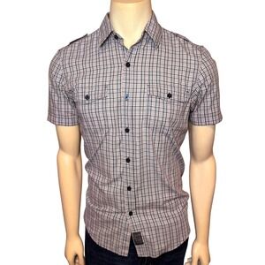 Calvin Klein Jeans Mens Small Plaid Short Sleeve Button Down Shirt Epaulettes